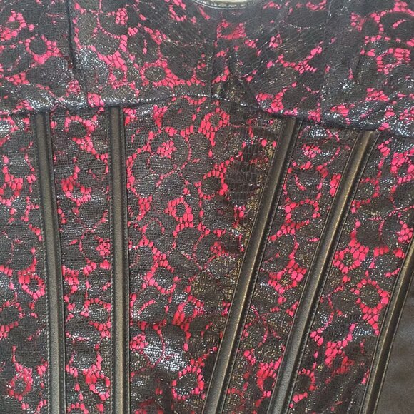 Shirley of Hollywood Black &Pink Lace Designer Basque Corset NWT Strapless (38) - Picture 4 of 9